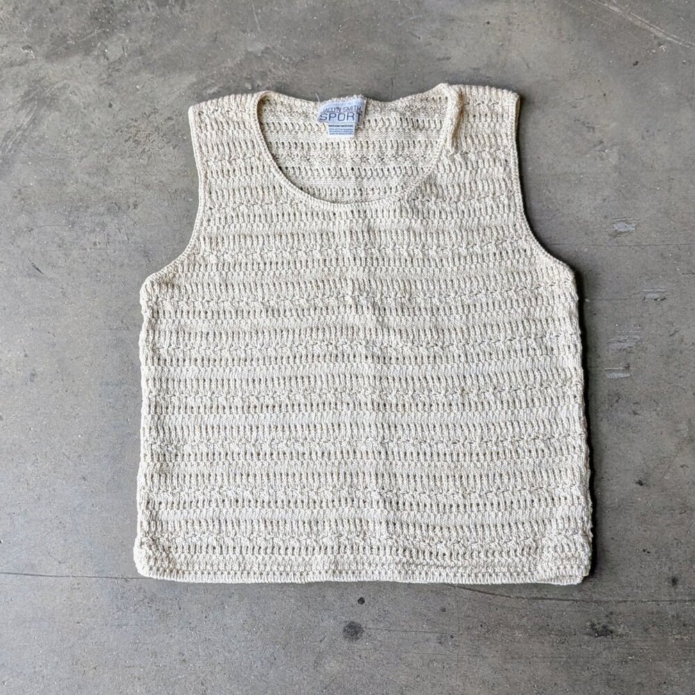 Vintage 90s Crochet Boho Summer Knit Ivory Tank Top medium NWT Deadstock